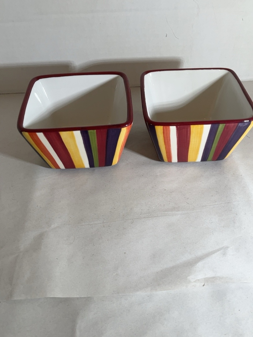 Pampered Chef Simple Additions Striped Square Bowls Set of 2 4.5” Multicolor